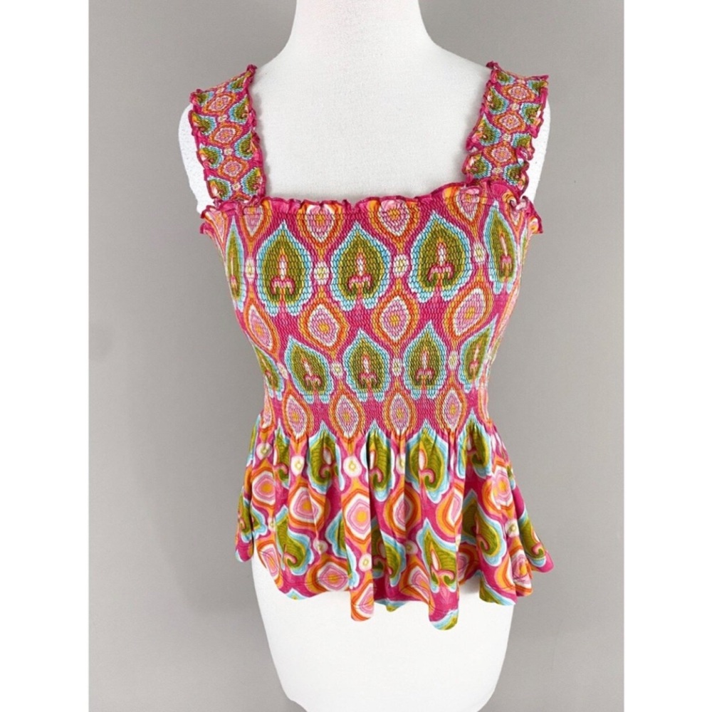 Anthropologie Conditions Apply S Top Smocked Vibrant